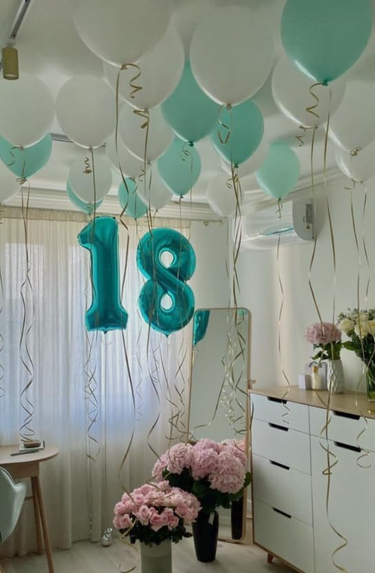 Teal Blue Number 1 Balloon 40 inch, Number 1 Birthday Balloons for Boy Girl, Teal Blue Foil One Balloon for 1st 10 11 12 16 18 Birthday Party, Anniversary Celebration Numbers Decorations