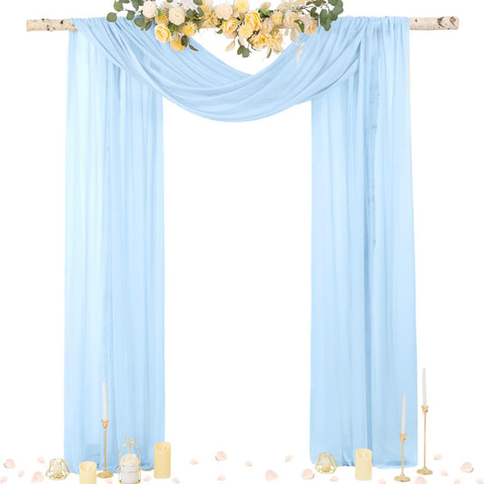 Socomi Blue Sheer Wedding Arch Draping Fabric 29" x 20Ft 1 Panel Outdoor Curtain Drapes Extra Long for Bridal Baby Shower Ceremony Birthday Party Decor