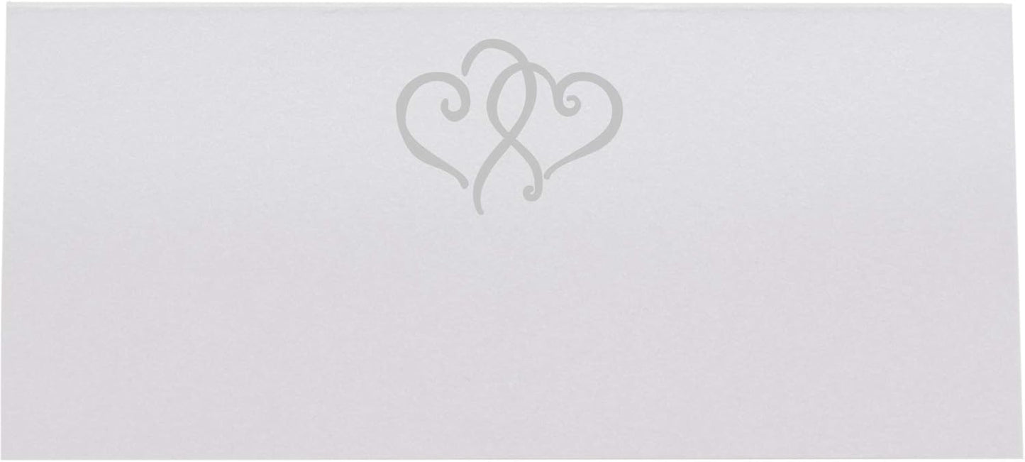 Linked Hearts Place Cards, Silver (Choose Color), Set of 60, Pre-cut and Scored - Wedding, Party, Dinner, and Special Events - Made in the USA