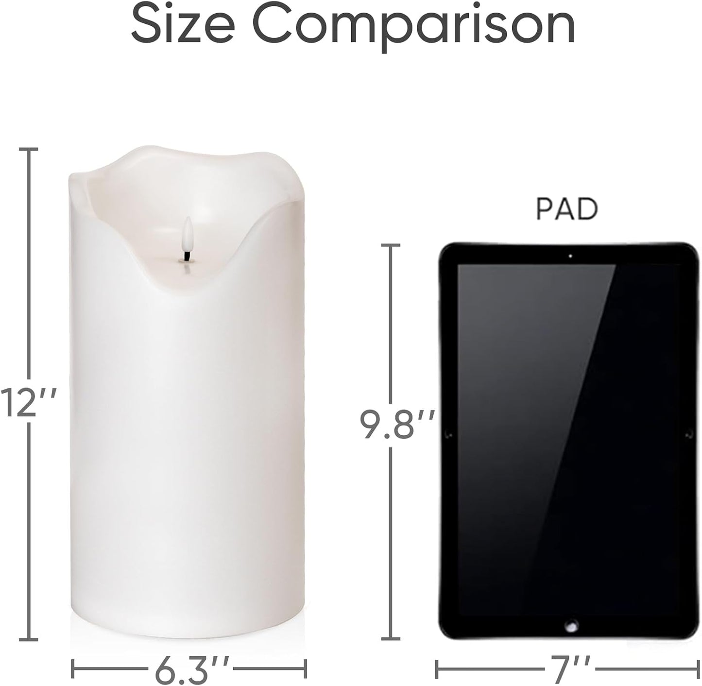 Homemory 6.3" x 12" Extra Large Outdoor Waterproof Candle with Auto 6-Hour Timer, White Plastic Made, Long Last for Months