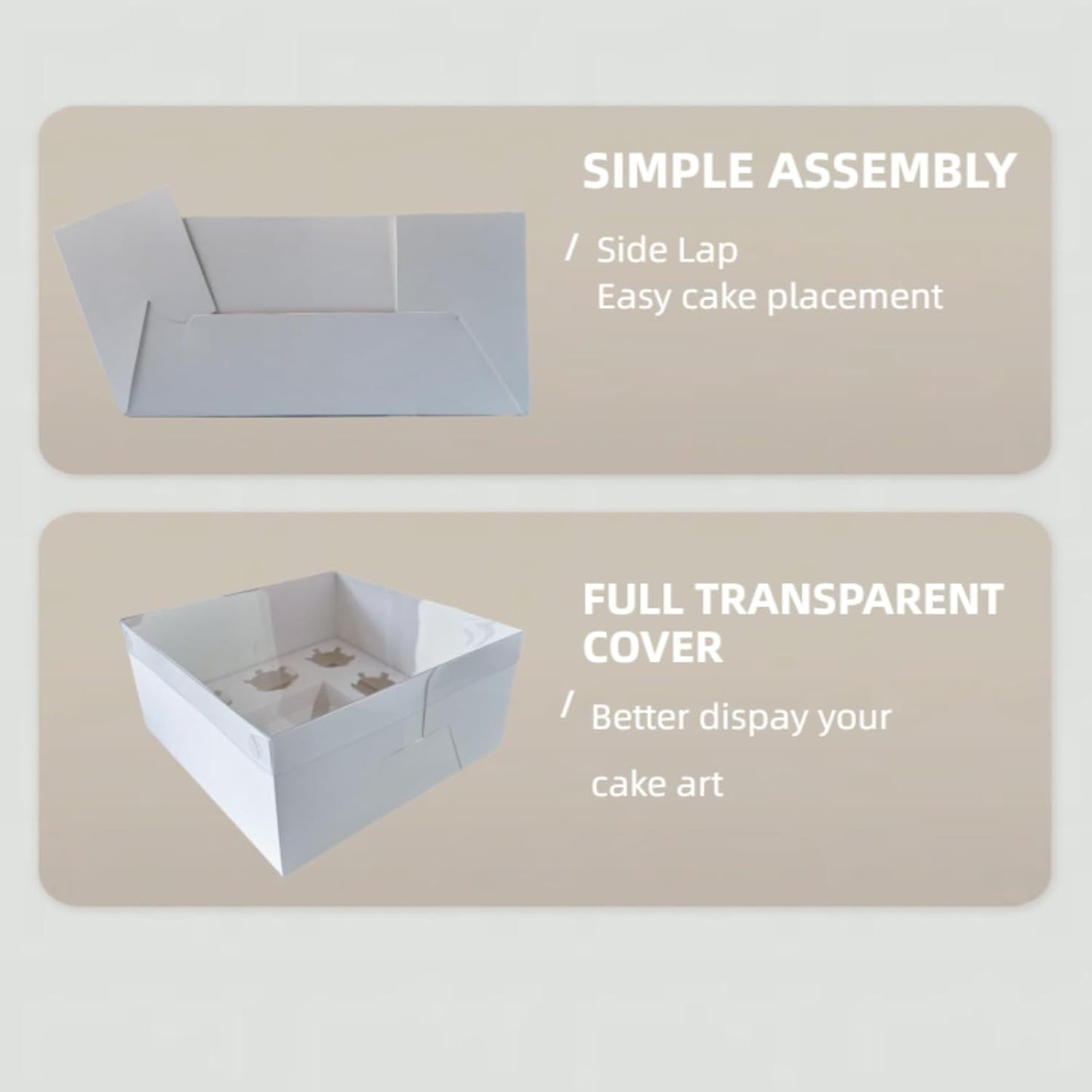 Bento Cake and Cupcake Box 10 sets 6-inch Cake and 5 Cupcakes Box Cake Box with Cupcake Insert Easy to Assemble Base for Family Birthday Party Mother's day (10 sets with cupcake), white