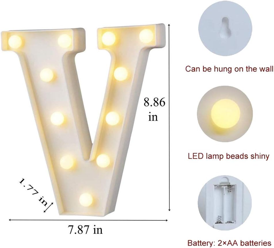 MUMUXI Marquee Light Up Letters | Large Light Up Numbers | Battery Powered and Bright with Every Letter of The Alphabet | for Wedding, Birthday, Party, Celebration, Christmas or Home Decoration (V)