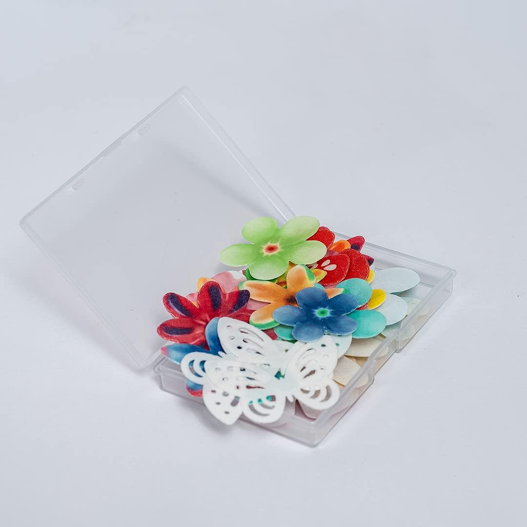 Edible Flowers Edible leaves &White Edible butterflies Wafer Paper Cake Cupcake Toppers for Decorating Rice Paper Flower Food Decorations for Baking Birthday Party (35flowers+20butterflies)
