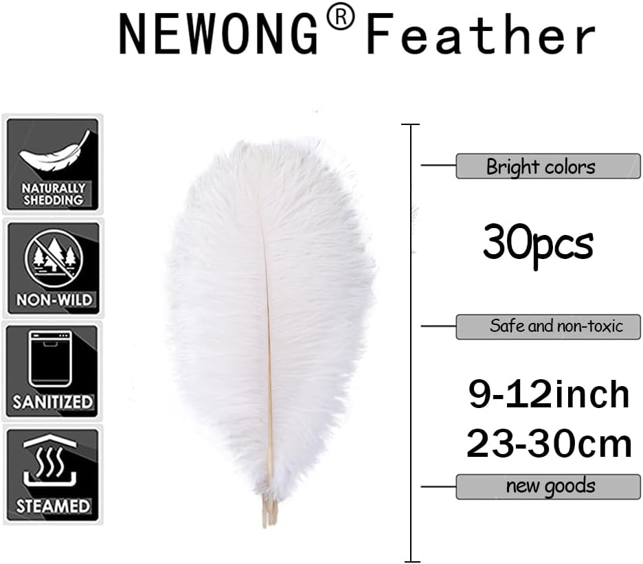 NEWONG 30pcs Light Blue Ostrich Feathers Natural Bulk 9-12in（23-30cm） Vase Craft Wedding Home Party Centerpieces Christmas Day Decoration