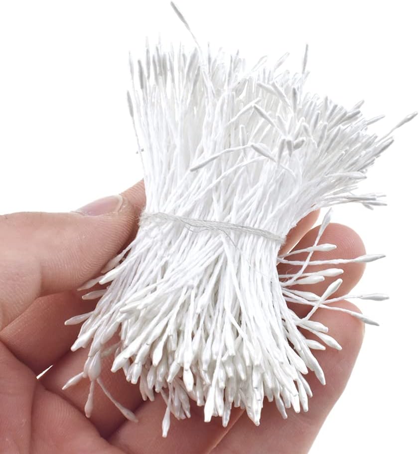 HAHIYO 1000Pcs 1mm White Pearl Double Head Flower Pistil for Flower Making Scrapbook Decoration - Mini Handmade Artificial Pistil Pearlized Floral Stamen Pollen