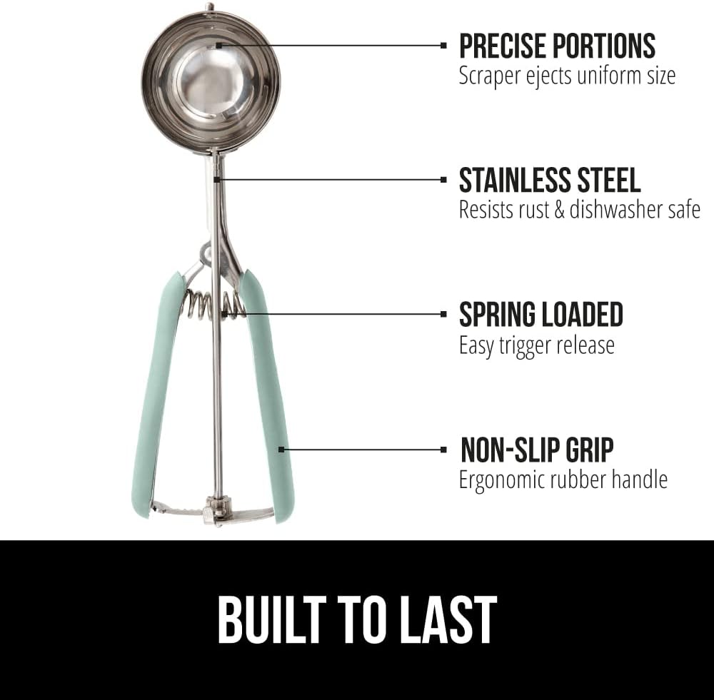Gorilla Grip Stainless Steel Cookie Scoop for Baking, 2 TSP, Multipurpose Melon Baller, Meatball Spring Scoops, Perfect Portion Sizes, Easy Food Release, Scooper Size 100, BPA-Free Kitchen Tool, Mint