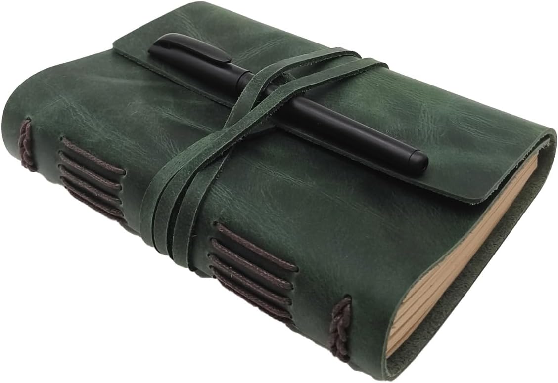 Green Notebook Journal - Nice Genuine Leather Journaling for write A5 Size Diary 6.2x8.5 Inch,Notepad For Women,Man,Vintage,Gifts,Work,Traveler,Personal, Dark Green