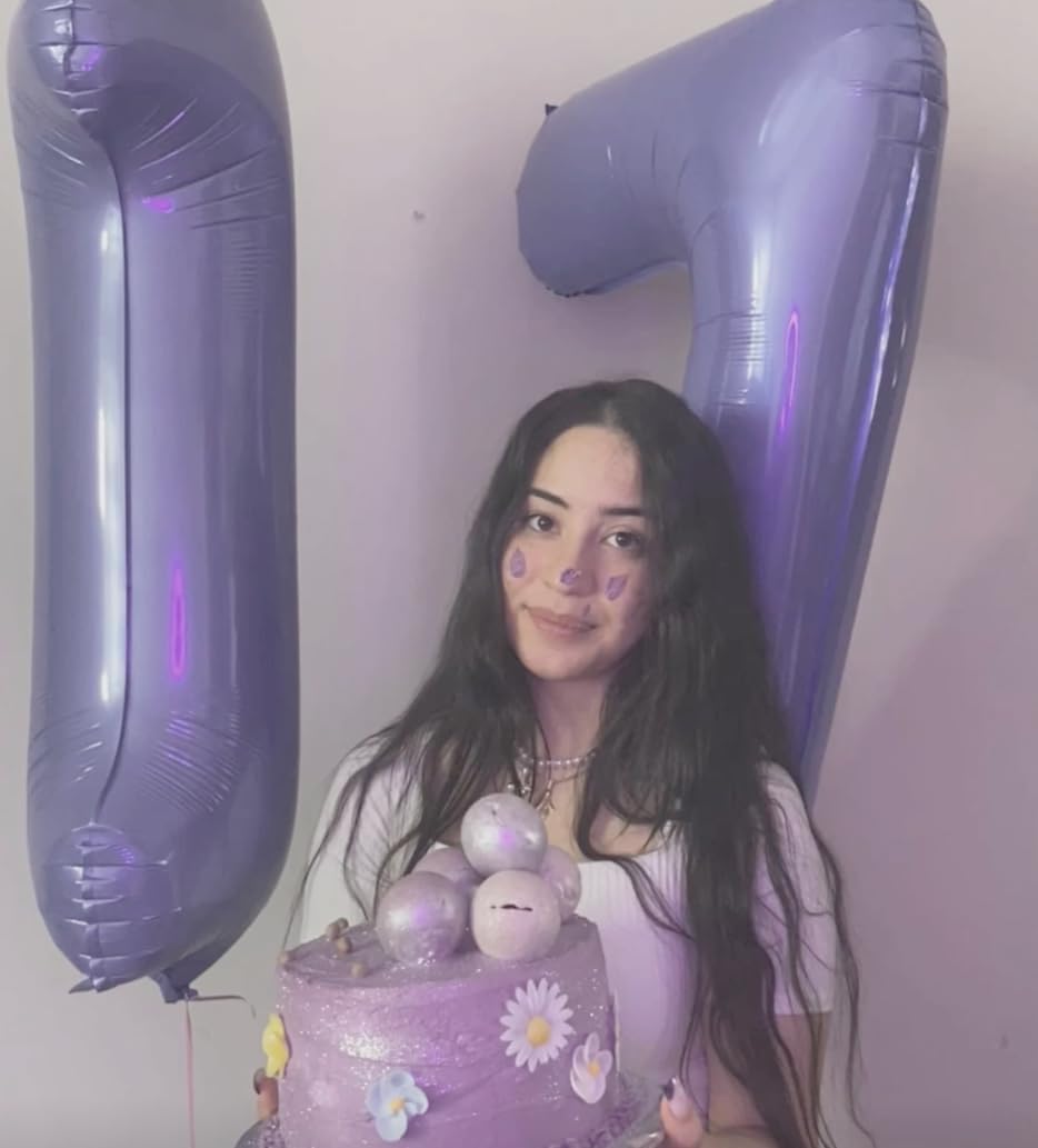 Lavender Number 7 Birthday Balloon 40 Inch, Digital Balloons for 7 17 27 70 77 Party Celebration Decorations Supplies, Lilac Mylar Foil Numbers Balloon for Seven Wedding Anniversary