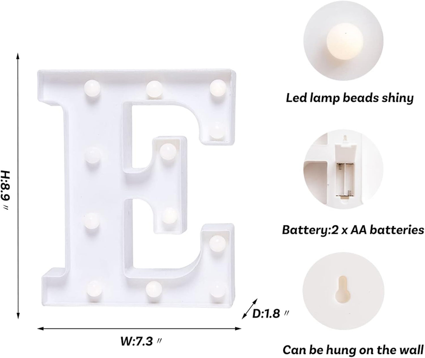 Foaky LED Letter Lights Sign Marquee Light Up Letters Sign for Night Light Wedding/Birthday Party Battery Powered Christmas Lamp Home Bar Decoration(E)