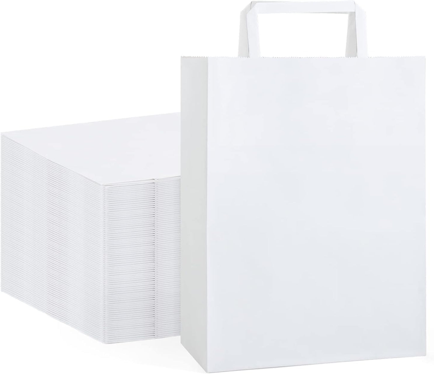 GSSUSA Paper Bags with Handles 10"X5"X13" Gift Bags Medium Size 200 Pack Kraft Paper Bag for Retail Grocery, Take Out Bag (White