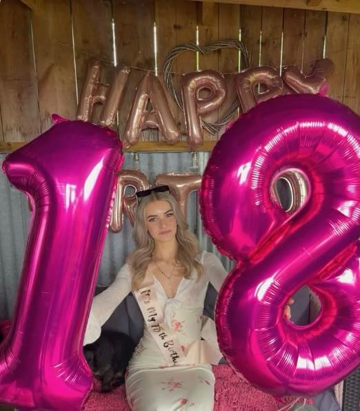 Hot Pink Foil Number 18 Balloon 40 Inch, Helium Mylar Eight Number 18 Birthday Balloons, 18th Hot Pink Women Men Wedding Anniversary, Graduations Party Supplies