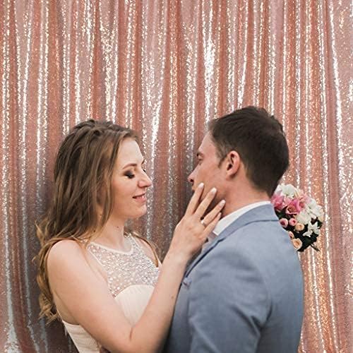 Poise3EHome 8Ft x 10Ft Rose Gold Sequin Backdrop, Glitter Thick Satin Sequin Background Drapes,Sequence Xmas Thanksgiving Backdrop for Wedding Party Holiday Festival Decor