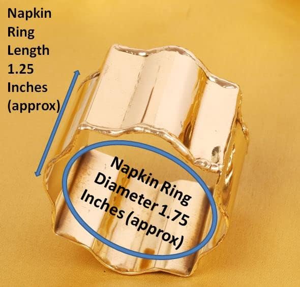 Finely Handcrafted Brass Base Beautiful Faceted Pattern Large Size Party Dining Table Napkin Holders in Gold Tone. (Set of 6).