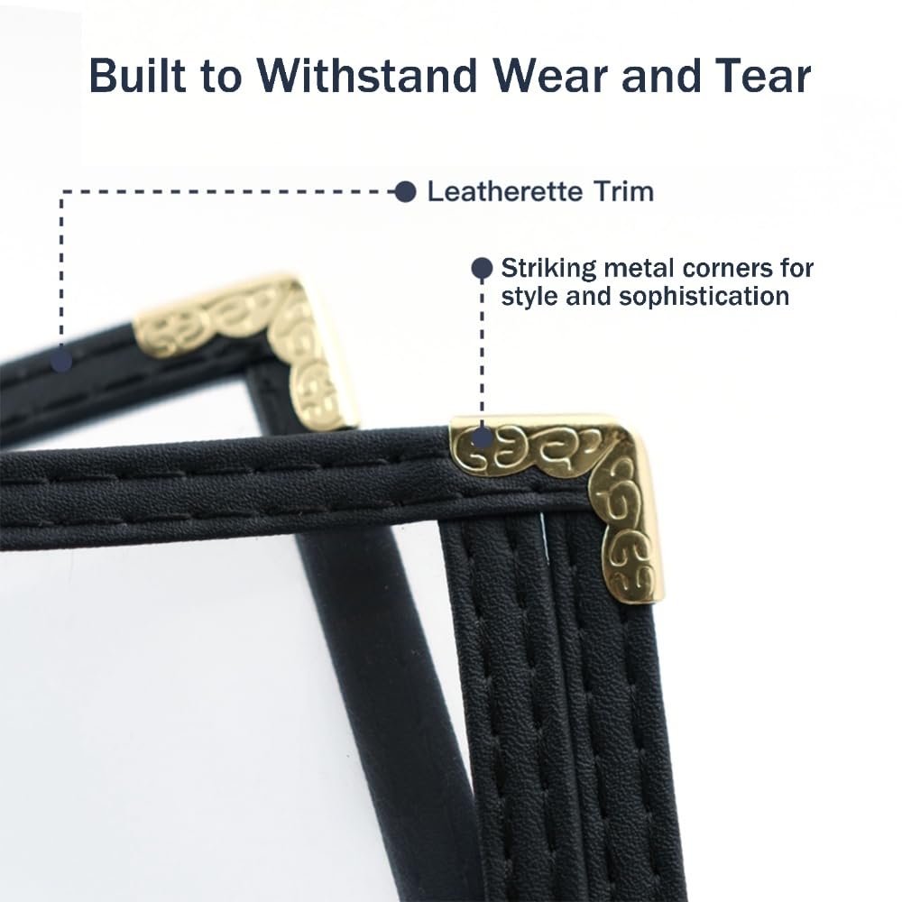 Goodsmart Restaurant Menu Covers – 25 Pack Black 4-View 8.5" x 14", Side-Loading Vinyl & Plastic Menu Holders, Clear Menu Sleeves, Leather-Style Café Covers with Gold Corners