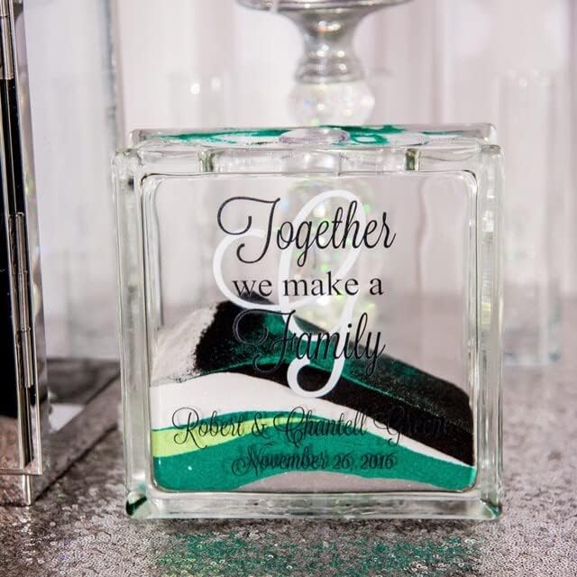 Glass Personalized Blended Family Sand Ceremony Set - Printed w Ink - Unity Sand Set for Weddings w LID, Sand - Together We Make a Family Sand Ceremony Kit for Wedding - Unity Candle Alternative