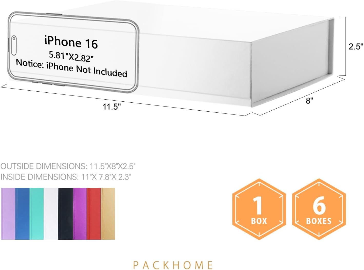 PACKHOME Gift Box 11.5x8x2.5 Inches, Sturdy Shirt Box with Magnetic Lid for Multiple Occasions (Glossy White)