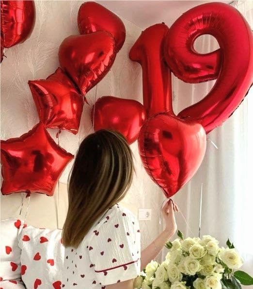 40 Inch Big Red 9 Balloon Number, Jumbo Giant Happy 9th 19 29 39 49 99 Birthday Party Decorations, Large Nine Mylar Foil Anniversary Birthday Party Engagement Decorations