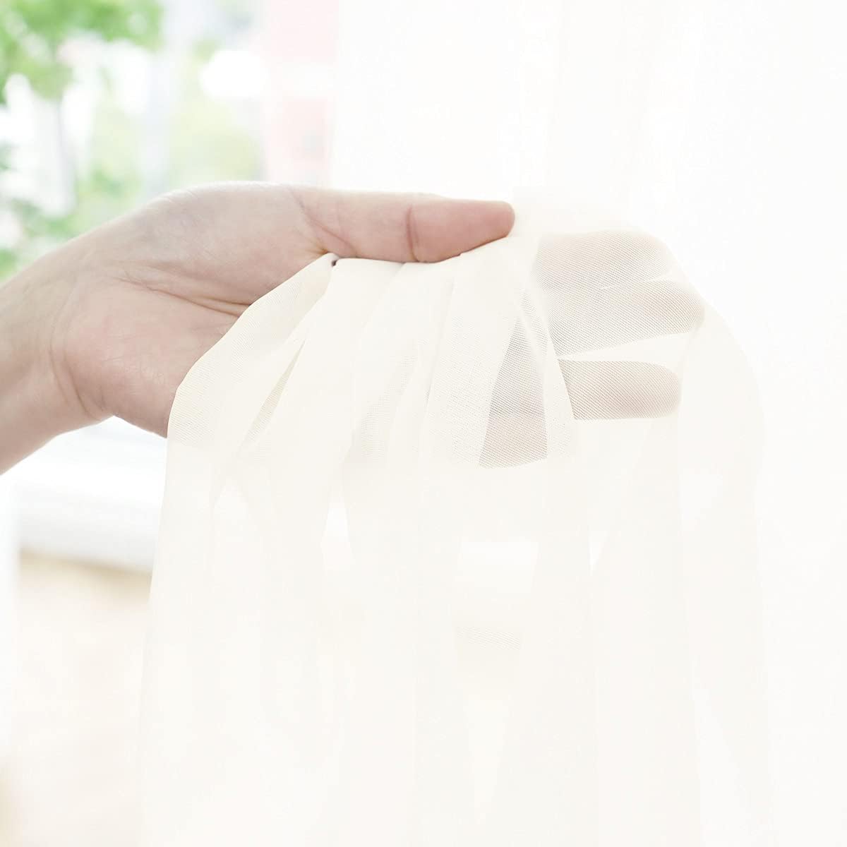 Window Beige Sheer Curtains 60 Inches Width 108 Inches Long 2 Panels Sheer Curtains Clear Curtains Basic Rod Pocket Panel for Home/Living Room/Bedroom/Kids Room