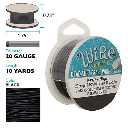 The Beadsmith Wire Elements Craft Wire – Tarnish Resistant, Soft Temper, Round, Black Color – 0.81mm, 20 Gauge, 10 Yard Spool – Jewelry Making, Wire Wrapping, Floral, & Other DIY Crafts