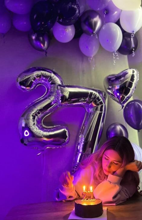 Silver Number 27 Birthday Balloon 40 Inch, Digital Balloons for 27 72 Party Celebration Decorations Supplies, Mylar Foil Numbers Balloon for 27 Wedding Anniversary