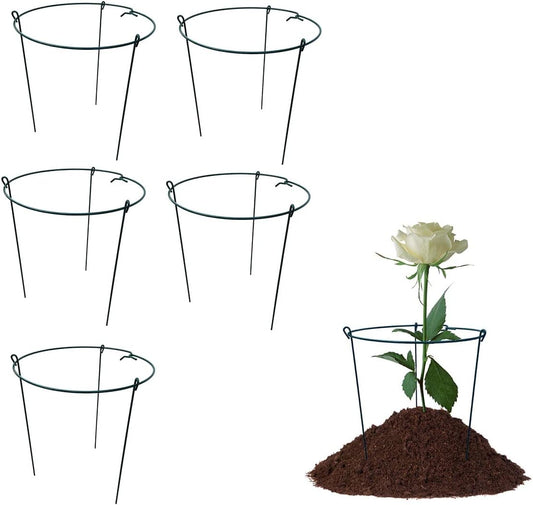 14" Wide x 24" High Peony Cage Rings Garden Plant Support Brace, Pack of 5 Round Metal Plant Stakes Rings, Strong Large Garden Supports for Flowers, Peonies, Rose, Lily