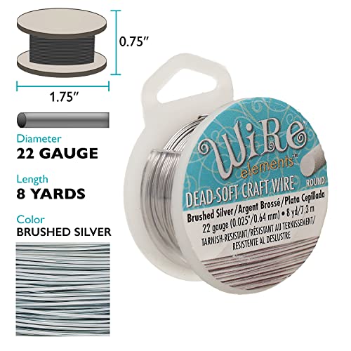 The Beadsmith Wire Elements Craft Wire – Tarnish Resistant, Soft Temper, Round, Brush Silver Color – 0.64mm, 22 Gauge, 8 Yard Spool – Jewelry Making, Wire Wrapping, Floral, & Other DIY Crafts