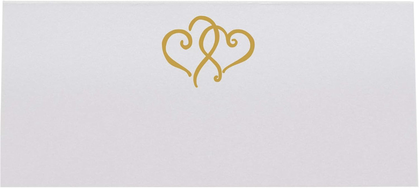Linked Hearts Place Cards, Gold (Choose Color), Set of 25, Pre-cut and Scored - Wedding, Party, Dinner, and Special Events - Made in the USA