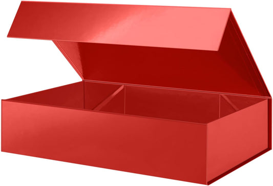 PACKHOME Extra Large Gift Box 17.5x11.3x4.3 Inches, Sturdy Shirt Box with Magnetic Lid for Clothes and Large Gifts (Glossy Red)