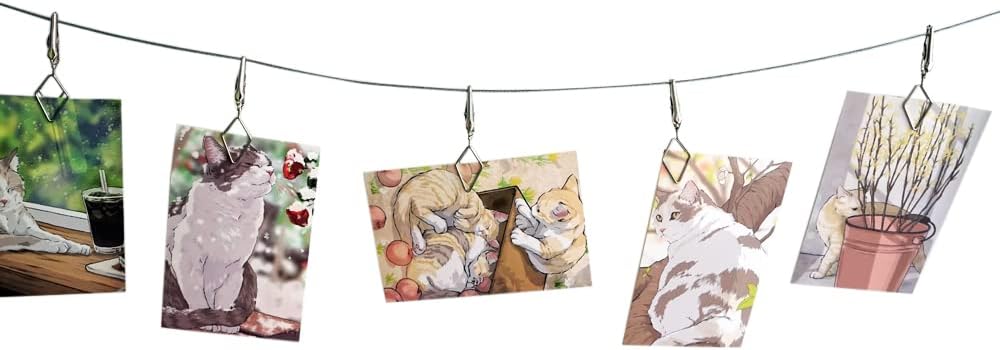 TFu Multi-Purpose Steel Wall Hanging Photo Display Cable Wire Rod with 12 Adjustable Clips for Hanging Photos Notes Postcard and Artworks (Rhombus)