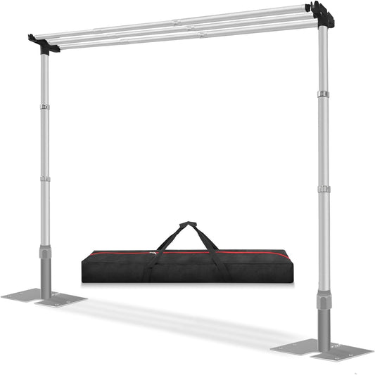 Jiang&Rong 10x10Ft Three Crossbar Backdrop Stand - Heavy Duty Adjustable Metal Frame with Drape Kit, Photographic Studio Backdrop Stand for Wedding, Birthday Party, Banquet Decorations, Events