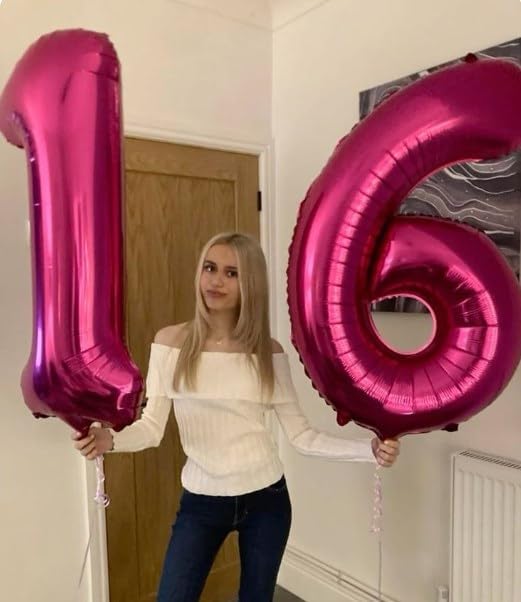 40 Inch Hot Pink Mylar Foil Number 6 Birthday Balloon, Digital Balloons for 6 16 Boy Girl Party Decorations Supplies, Big Helium Balloon Numbers for 26 36 46 60 Men Women Anniversary