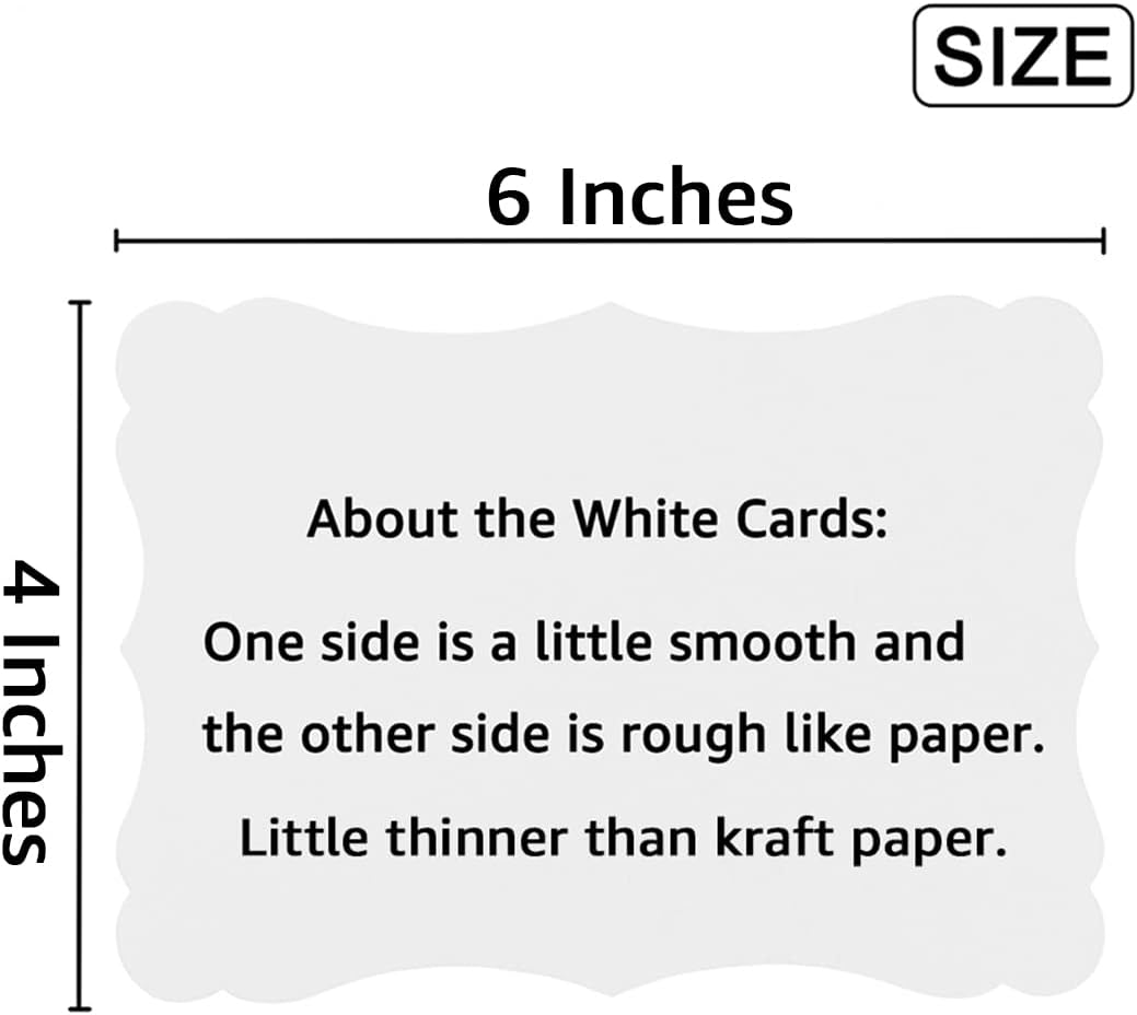 50 Pack Blank Kraft Cards Cardstock Thick Paper Brown Greeting Cards for DIY Gift Card Menus, Baby Shower and Wedding Invitations (White, 4x6IN)