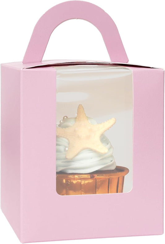 qiqee Lavender Cupcake Boxes Individual Cupcake Holders Disposable 50pcs Single Cupcake Boxes with Window 3.7" 3.7"*4.5" Cupcake Containers
