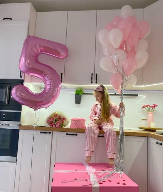 Pink 40 Inch Large Number 5 Birthday Balloon, Five 5th 15 25 35 50 55 Birthday Celebration Decorations, Foil 5 Mylar Helium Number 5 Balloons Girl Boy Anniversary Party Supplies