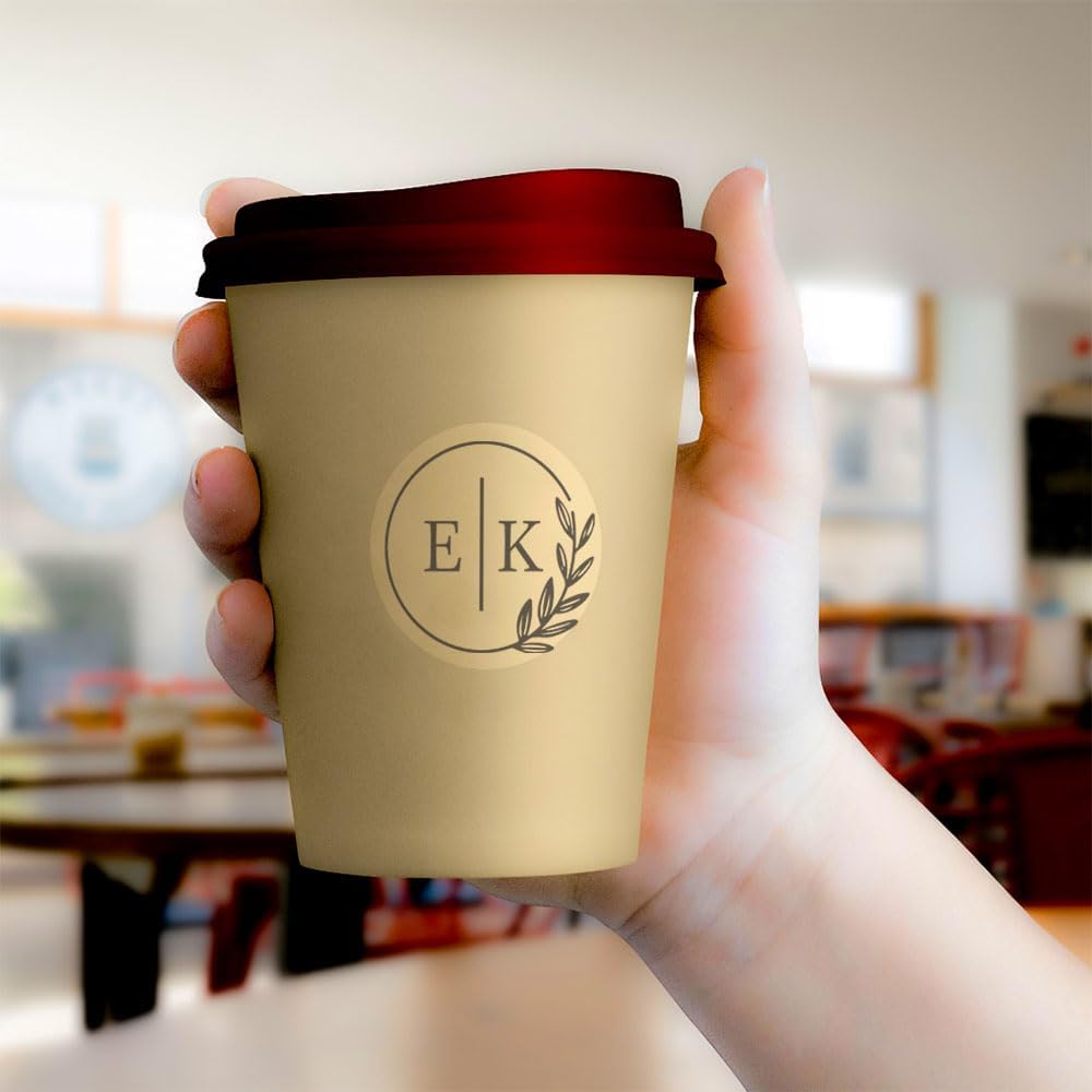 Customizable EK Initials Circle Branch Transparent Stickers 4cm 1.57 Inch Clear Round Modern Botanical Labels Self Adhesive Seals for Wedding Couples Gifts Packaging