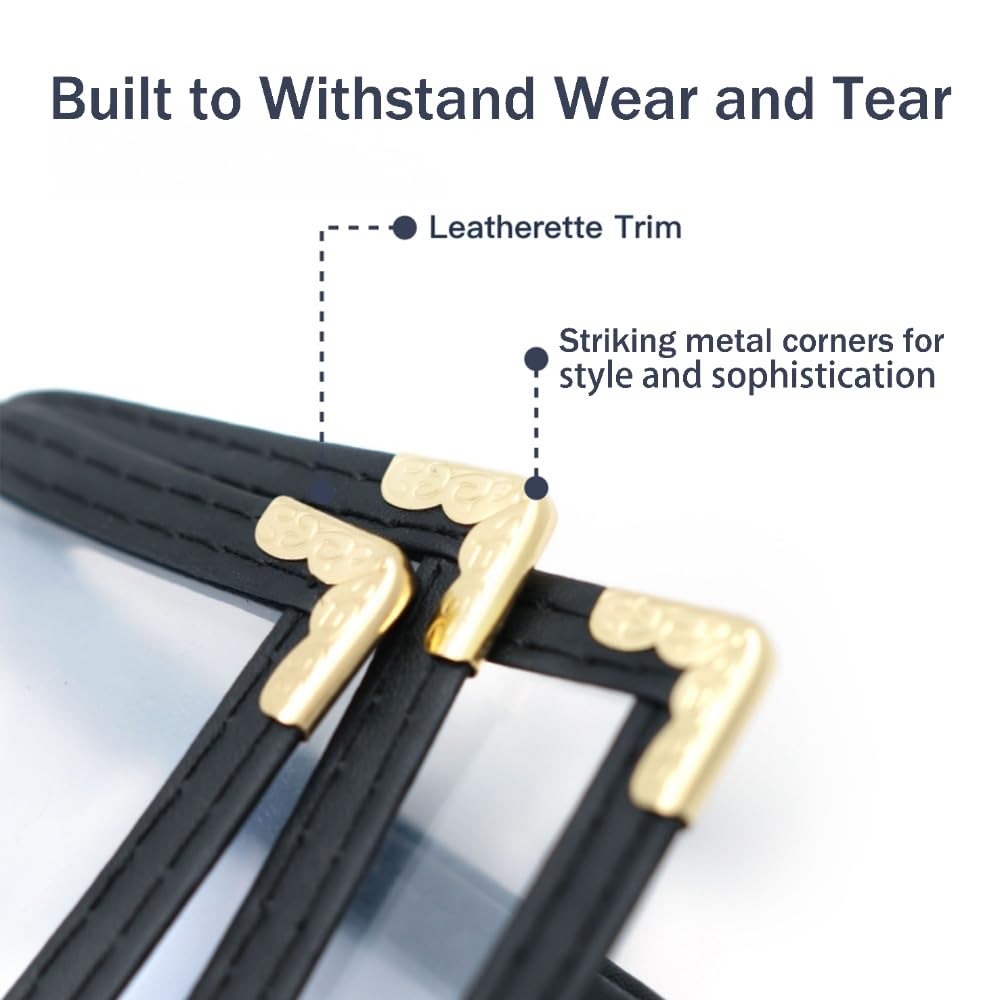 Goodsmart Restaurant Menu Covers - 25 Pack Black 8.5" x 11", 3-Page/6-View, Side-Loading Vinyl Menu Holders, Clear Sleeves, Double-Stitched Edge, Leather-Style Café Covers with Gold Corners