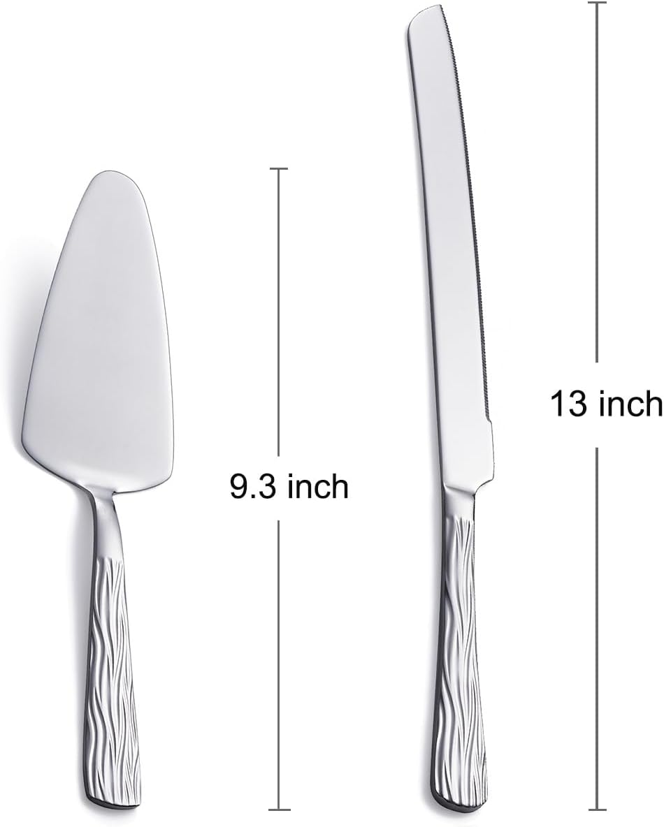 Silver Cake Cutter Set, Stainless Steel Cake Cutting Set Include Cake Knife and Cake Server, Suitable for Wedding, Birthday, Parties and Events
