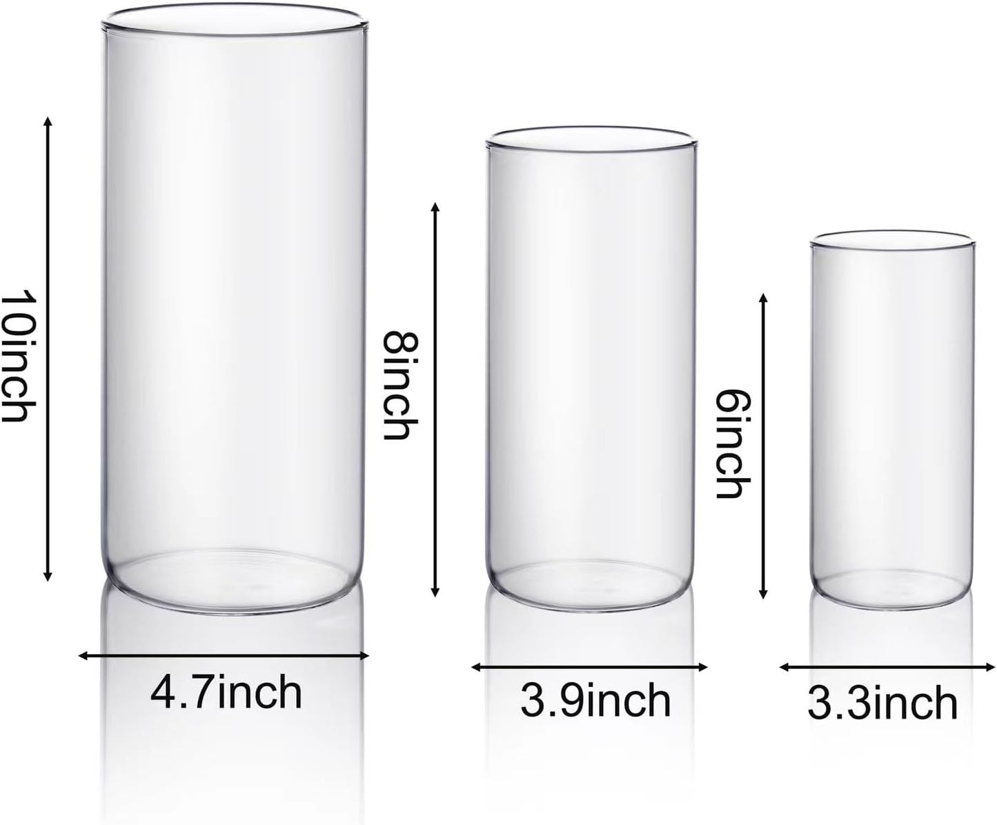 PHOSPHOR Hurricane Candle HoldersFor Pillar Candle Clear Glass Cylinder Centerpieces Vases Table Decoration Centerpiece Floral Room Decor Clear Seeded Bubbles Living Dining Kitchen 3 Pieces