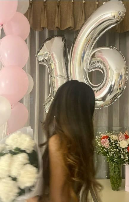 40 Inch Silver Mylar Foil Number 6 Birthday Balloon, Digital Balloons for 6 16 Boy Girl Party Decorations Supplies, Big Helium Balloon Numbers for 26 36 46 60 Men Women Anniversary