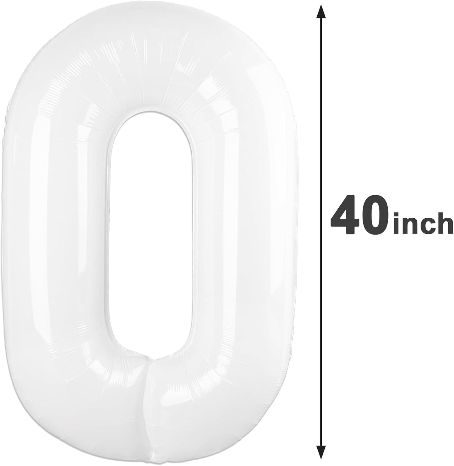 White Helium Number Balloon 40 Inch, Giant Foil White Number 0 Birthday Balloons, Large Numbers 10 20 30 40 50 60 70 80 90 100 2025, Party Celebration Supplies Decorations