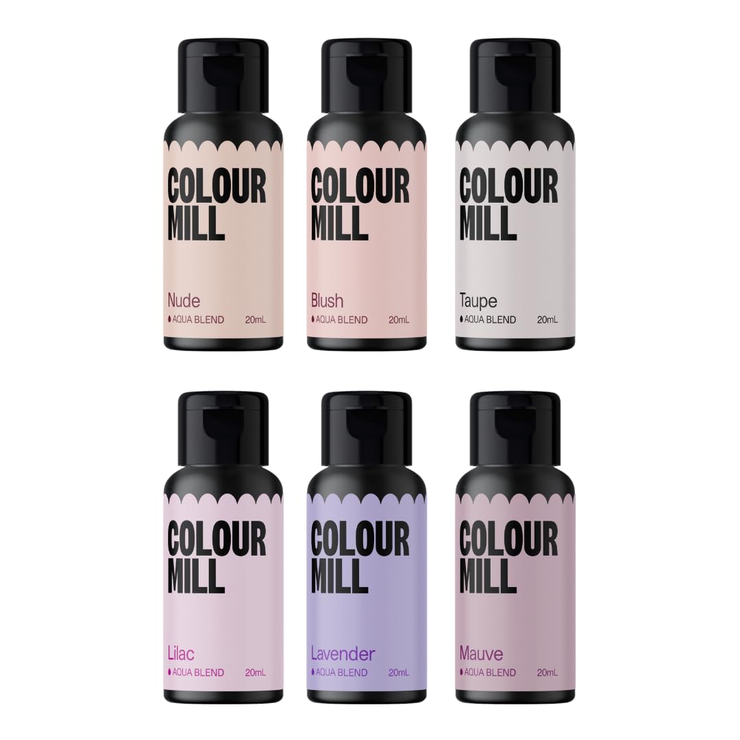 Colour Mill Bridal Pack Aqua Blend Water-Based Food Coloring, 20 Milliliters Each of 6 Colors: Blush, Lavender, Lilac, Mauve, Nude and Taupe