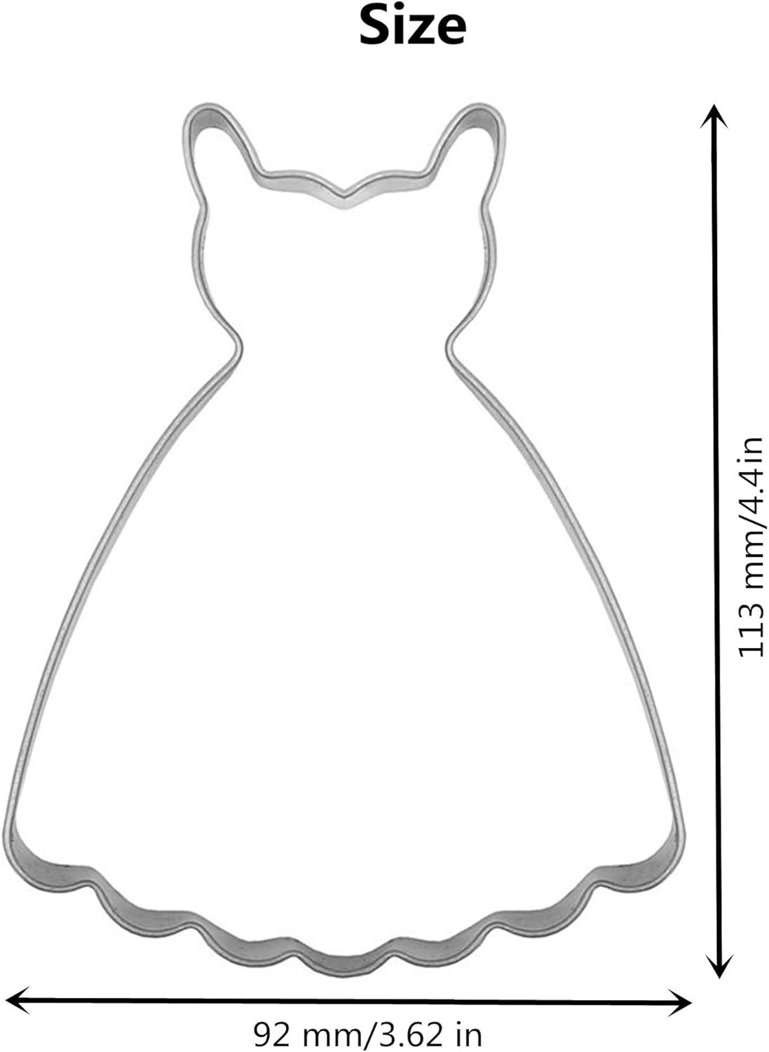 Large Size Dress Shaped Cookie Cutter, Stainless Steel Suspenders Princess Dress Wedding Dress Cookie Cutter, 4.4 Inches