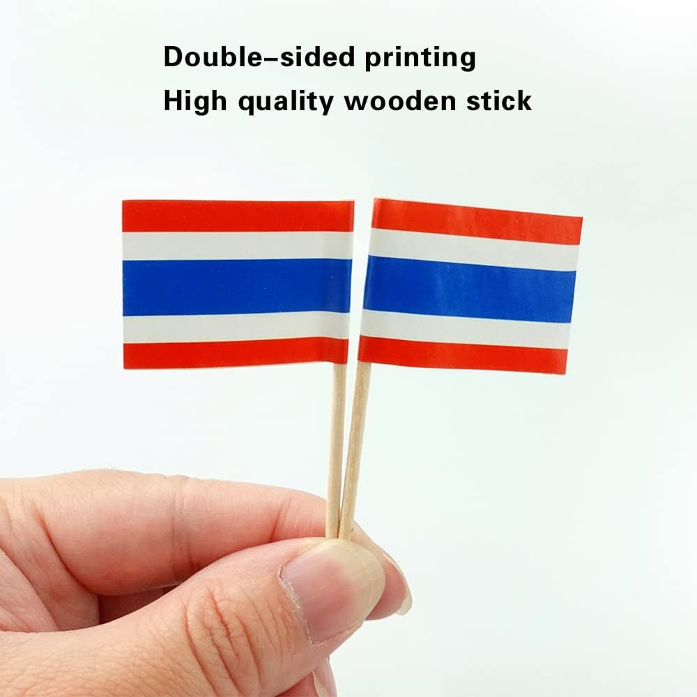 Thailand Flag Thai Flag, Small Mini Thailand Toothpick Flags for Food, Cupcakes, Cocktails, Appetizers, Bar Party Decorations