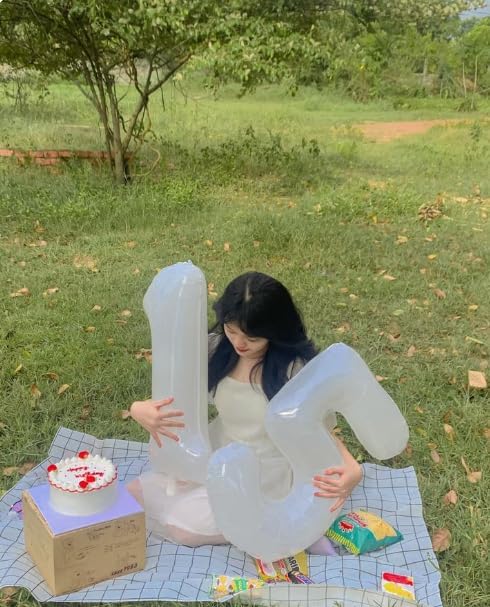 White 40 Inch Large Number 5 Birthday Balloon, 2025 Five 5th 15 25 35 50 55 Birthday Celebration Decorations, White Foil 5 Mylar Helium Balloons Girl Boy Anniversary Party Supplies