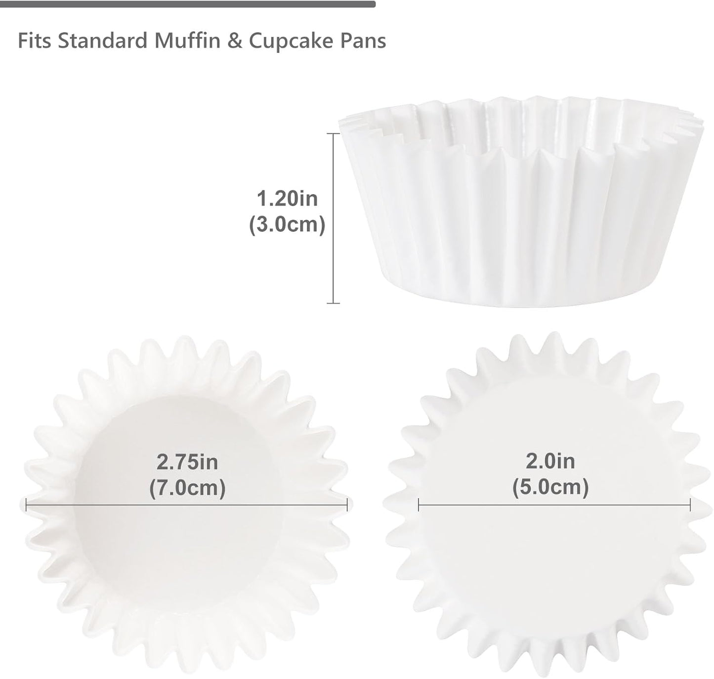 Caperci Heavy Duty Standard White Cupcake Liners 150 Counts - Grease-Resistant Paper Muffin Baking Cups, Odorless, No Muffin Pan Needed, Easily Peels (White)