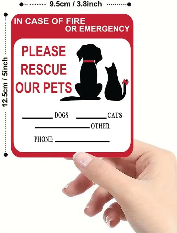 in Case of Fire or Emergency Please Rescue Our Pets Stickers – Pet Alert Safety Stickers, 5x4 inch Pet Fire Rescue Signs for Car and Home Windows 6PCS