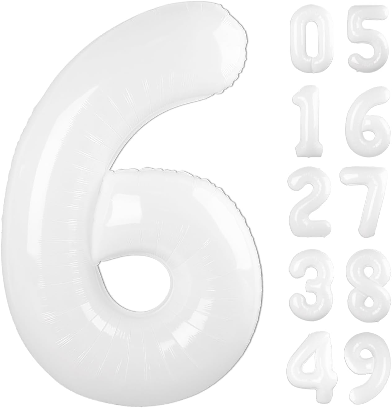40 Inch White Mylar Foil Number 6 Birthday Balloon, Digital Balloons for 6 16 Boy Girl Party Decorations Supplies, White Big Helium Balloon Numbers for 26 36 46 60 Men Women Anniversary
