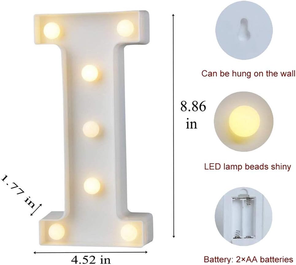MUMUXI Marquee Light Up Letters | Large Light Up Numbers | Battery Powered and Bright with Every Letter of The Alphabet | for Wedding, Birthday, Party, Celebration, Christmas or Home Decoration (I)