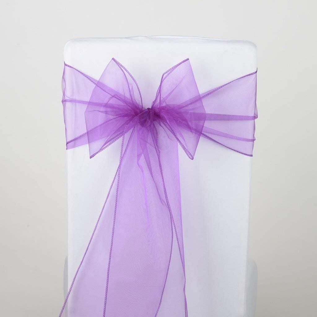 Organza Chair Bow Sash Décor Bows Sashes for Wedding Reception Events Banquets Decoration - (Pack of 25, Lavender)