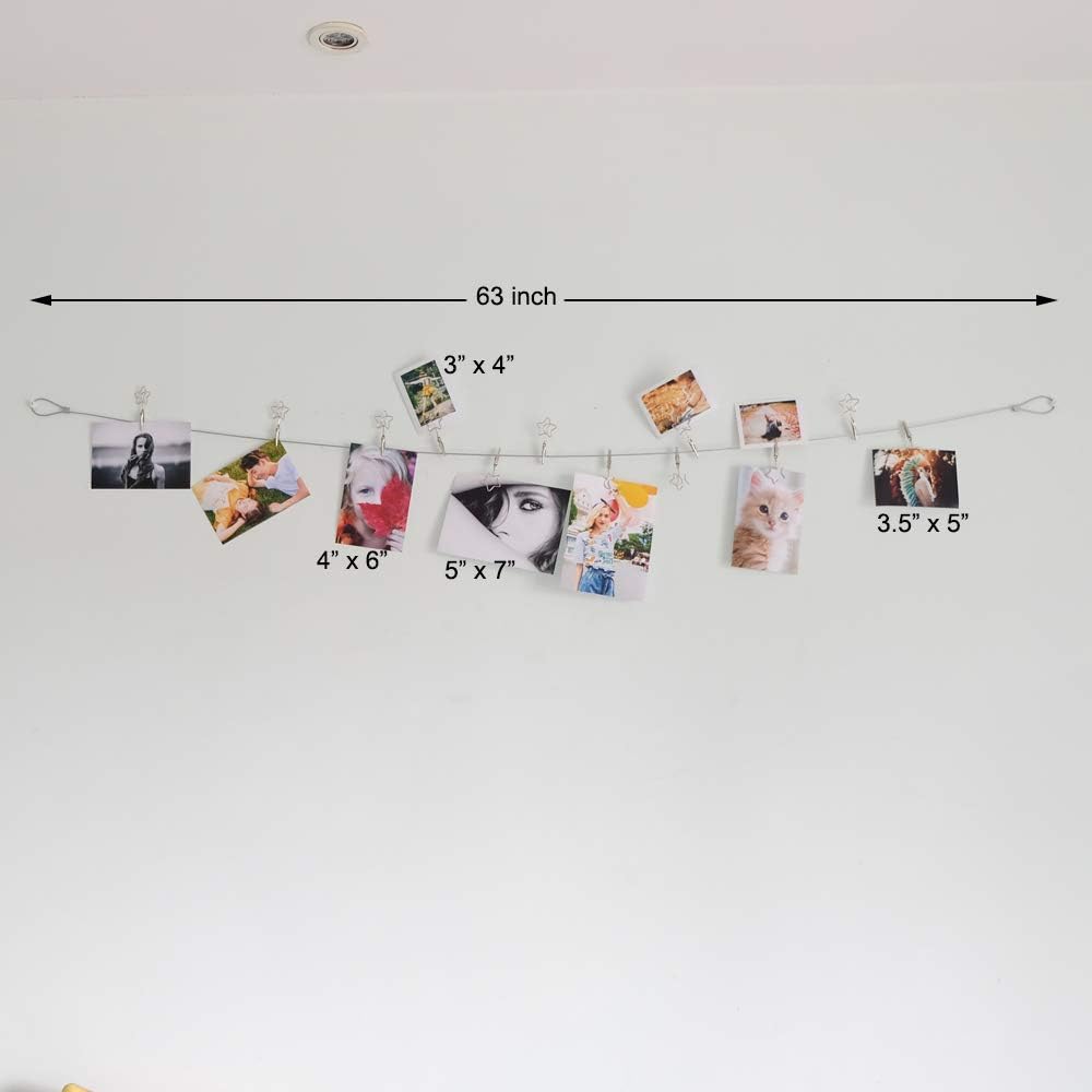 TFu Wall Hanging Photo Display, DIY Picture Photo Frame String with 12 Clips for Hanging Photos Notes and Artworks (Moon & Star)